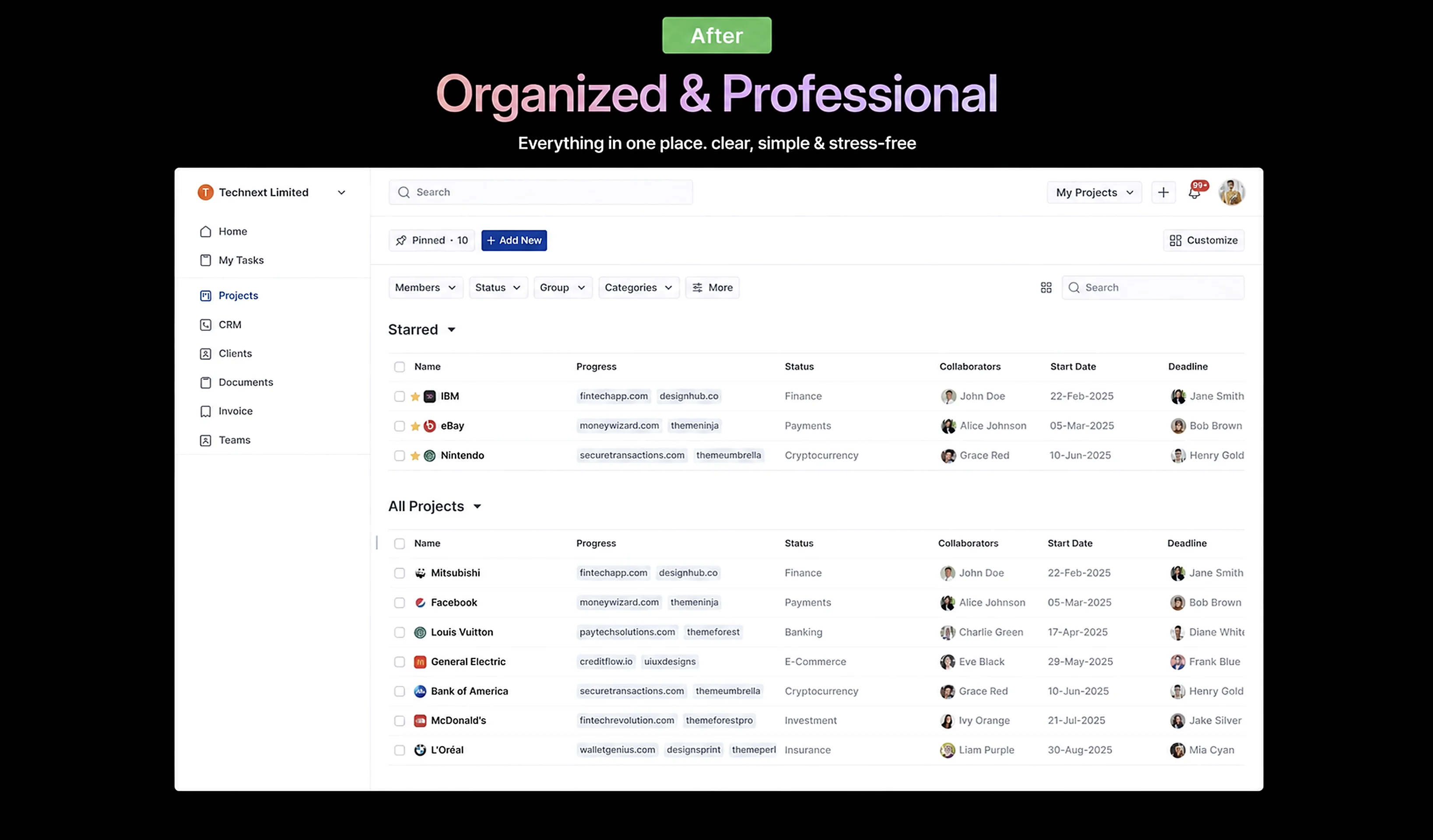 After: Organized & Professional — everything in one place with OneSuite