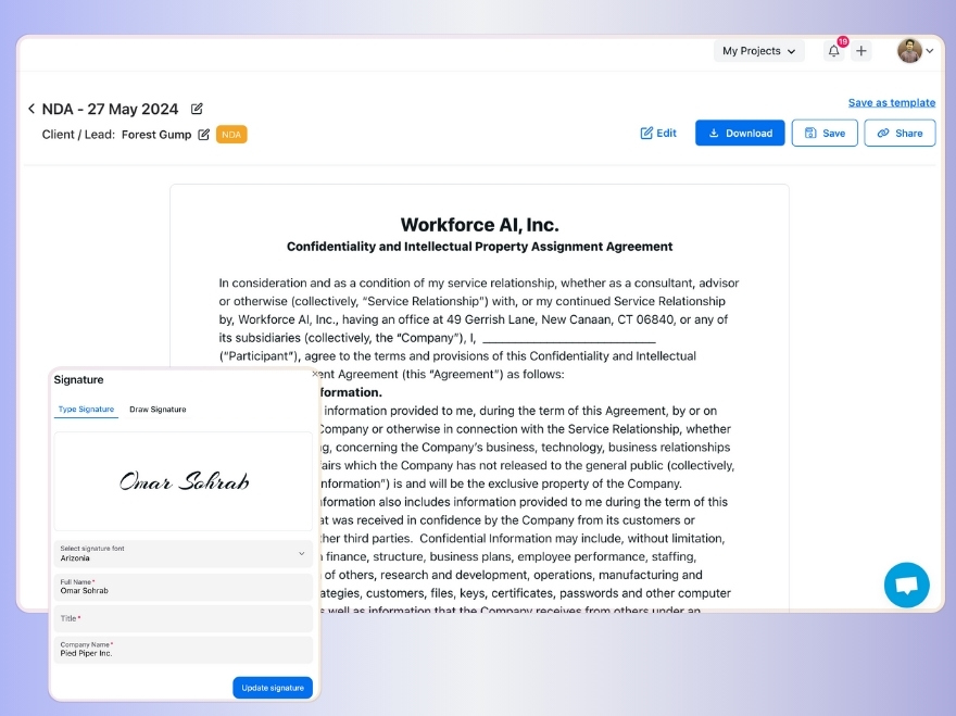 Client Document and Digital Signature