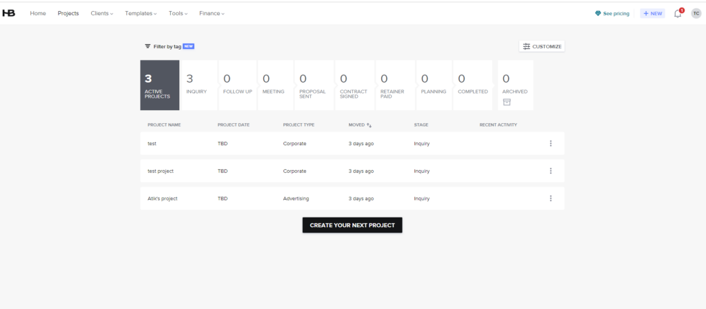 HoneyBook's Project Management