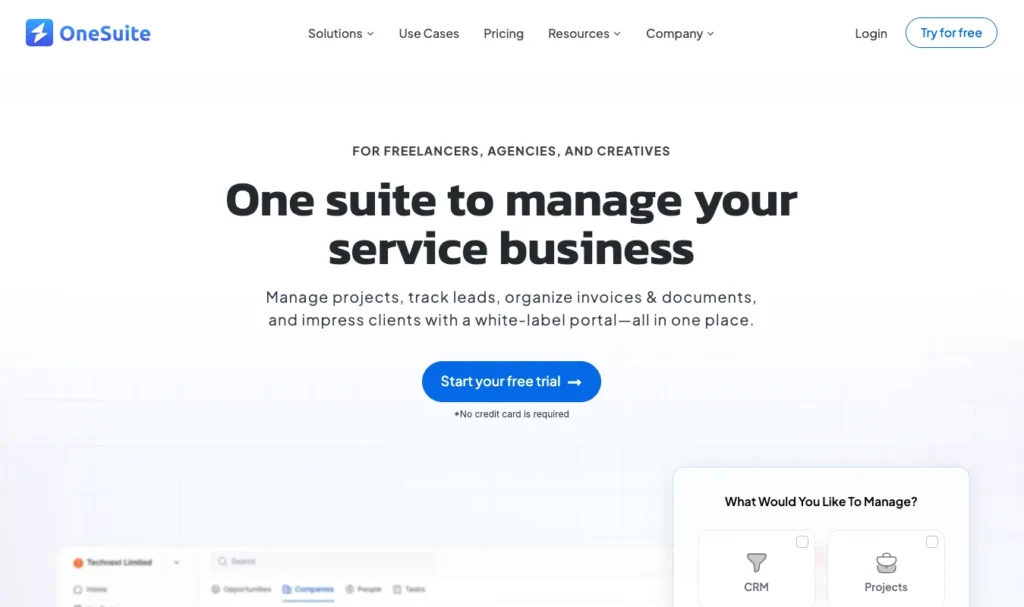 home page of onesuite