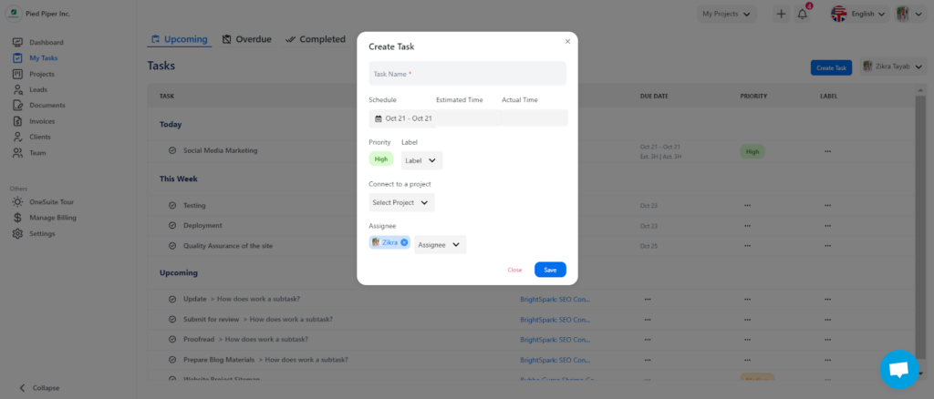 Onesuite's task management