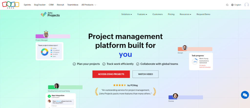 Zoho Project's home page