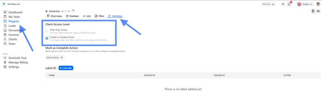 Customize Client Access Level on OneSuite