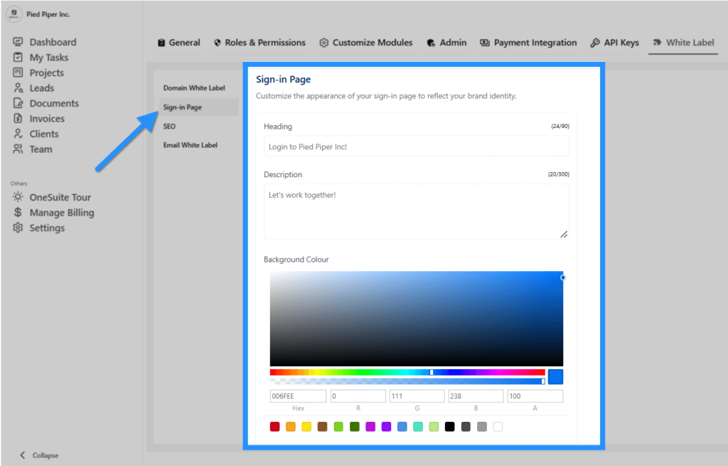 White Label Client Portal Sign-in Page