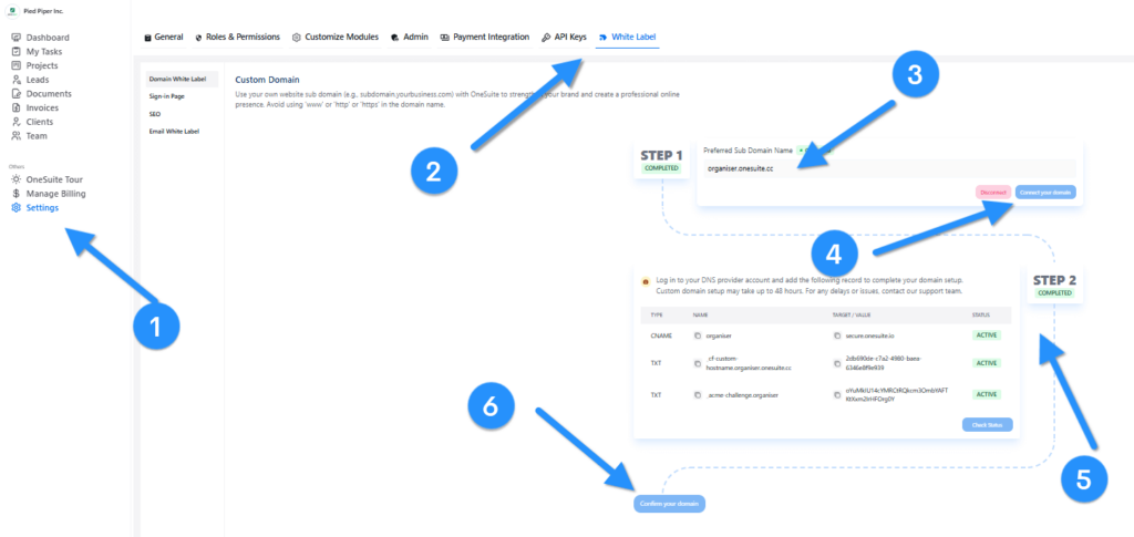 White Label Setup on OneSuite