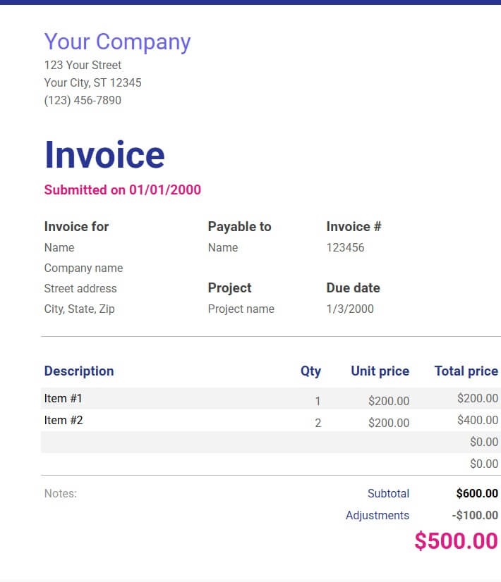 Invoice Template from Google Docs