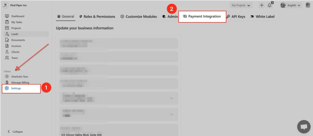 Settings in OneSuite