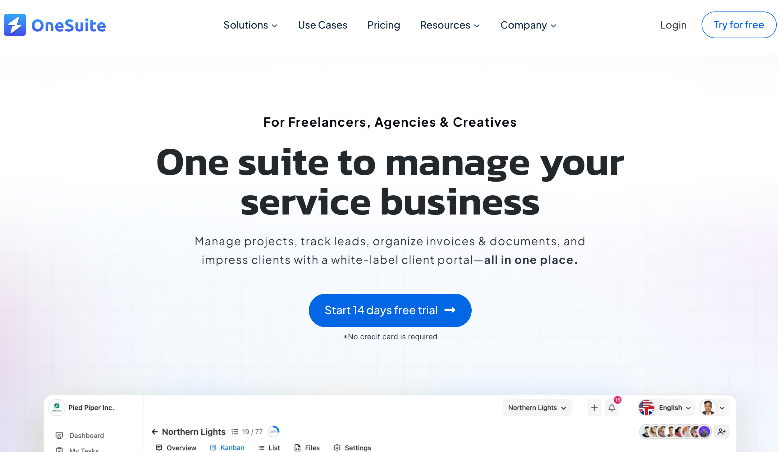home page of onesuite