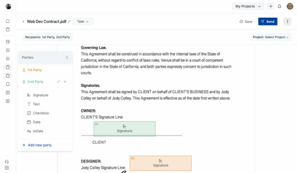 Add Signature Fields and Assign Parties