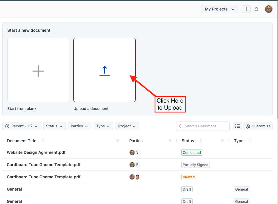 Upload your contract to OneSuite