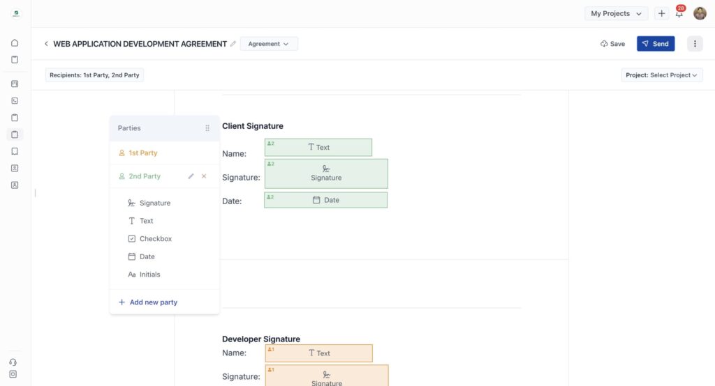 Adding signature fields of onesuite
