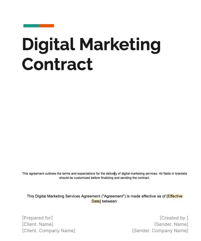 Digital marketing contract of cover page