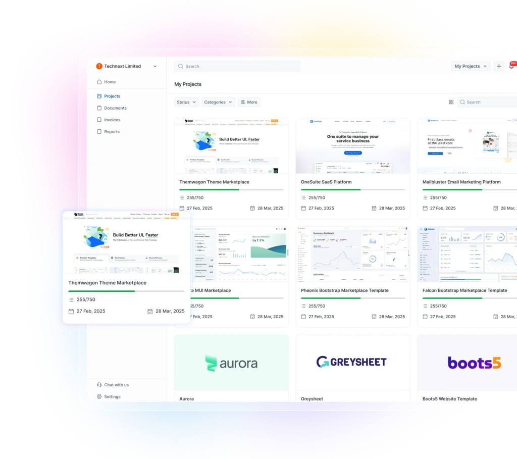 OneSuite white-label client portal dashboard interface displaying user profile, recent activity, and document uploads