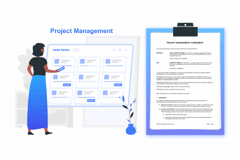 Editable project management contract template with task list and deliverable schedule