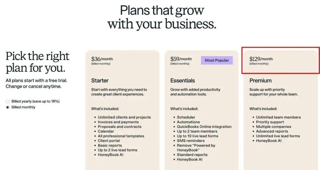 honeybook premium plan 2.webp