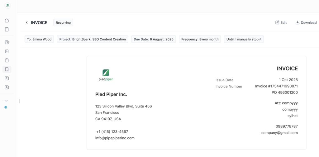 Recurring invoices