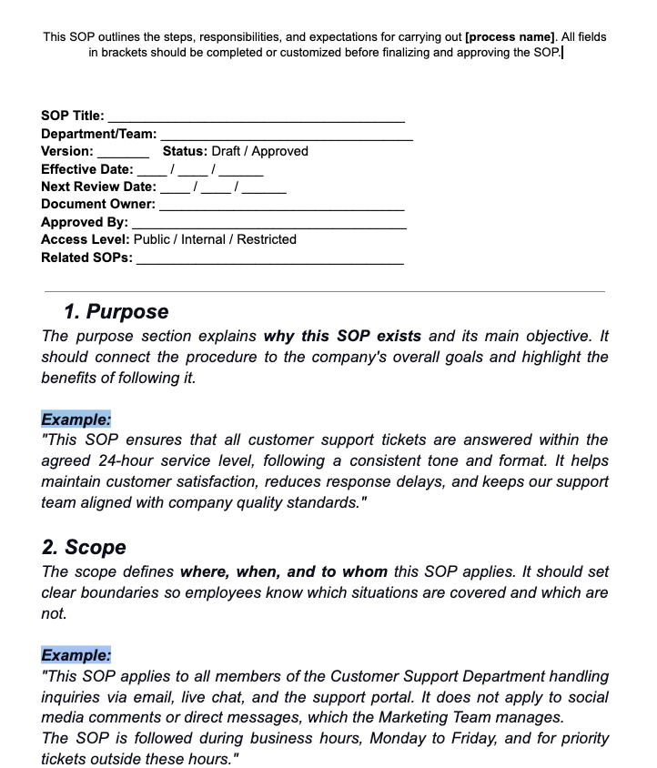 Standard 0perating Procedure Template