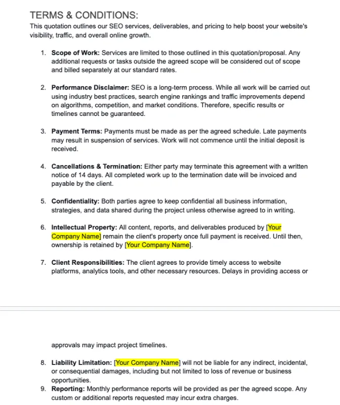 SEO-Quotation-Template terms & conditions