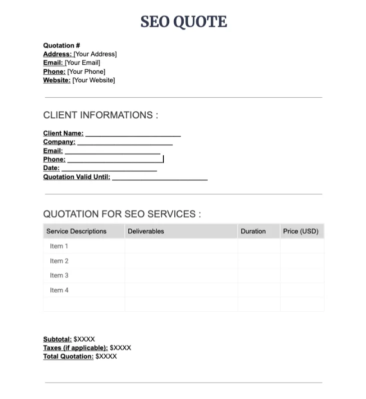 SEO Quoteation Template first by onesuite