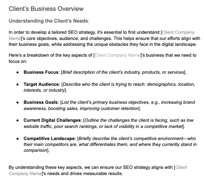 Client overview of seo proposal
