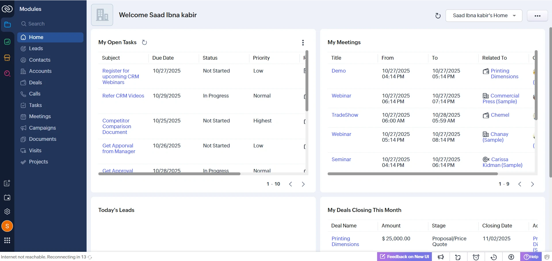 Zoho - CRM with Task Management