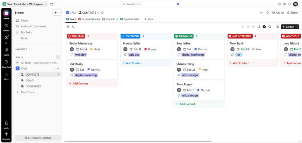 CRM with Pipeline Management - ClickUp