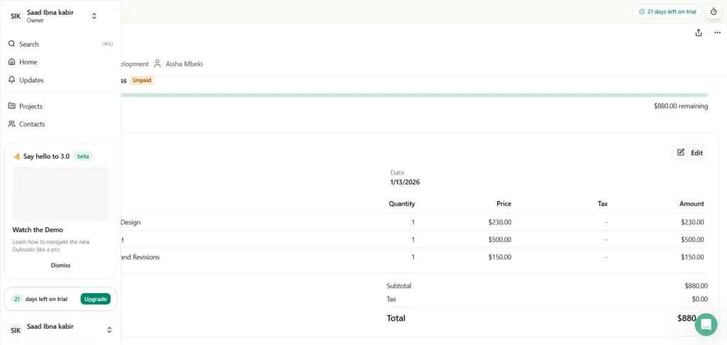 Dubsado - Best CRM with invoicing