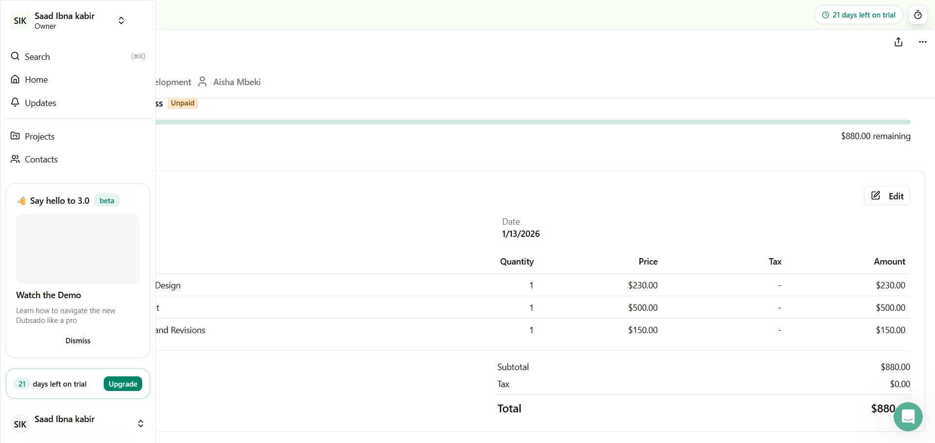 Dubsado - Best CRM with invoicing