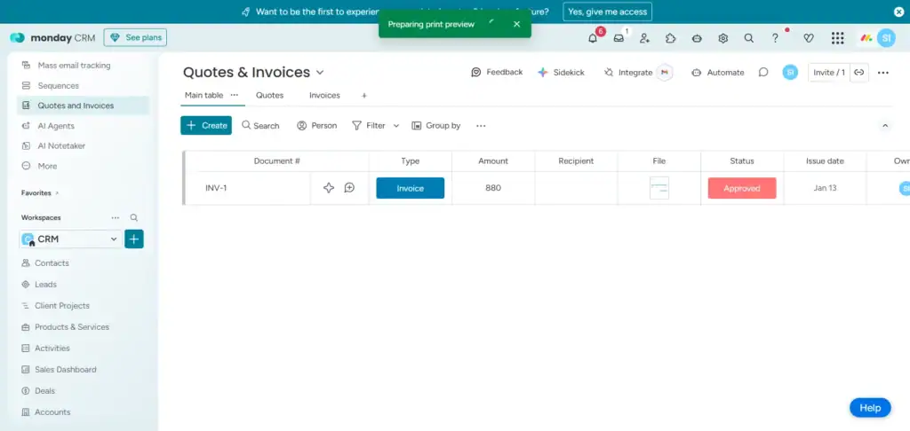 Monday CRM - Best for Visual Pipelines With Basic Native Invoicing