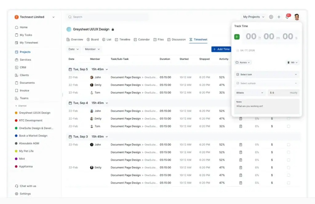 Onesuite Best Harvest Alternatives for Time Tracking