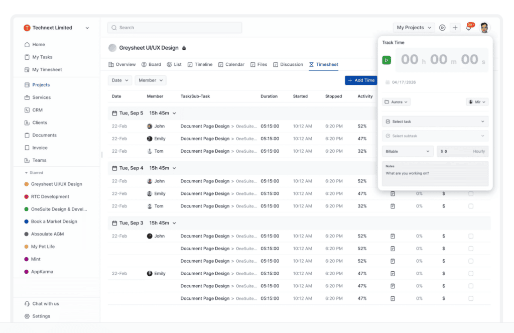 Onesuite Best Harvest Alternatives for time tracking