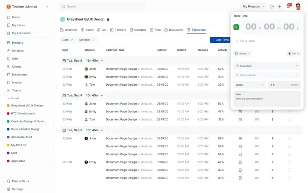 Onesuite is the  Best Time Tracking Software for Developers