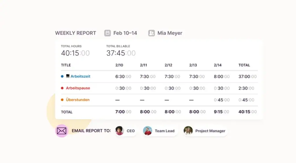Time report view inside toggl track