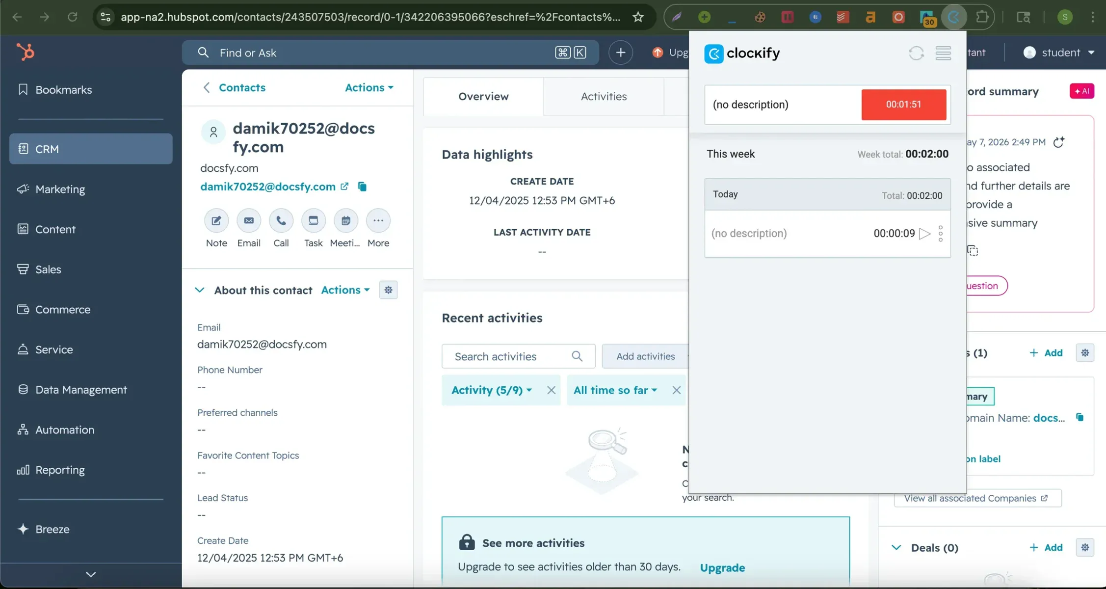 best crm with time tracking - hubspor-clockify