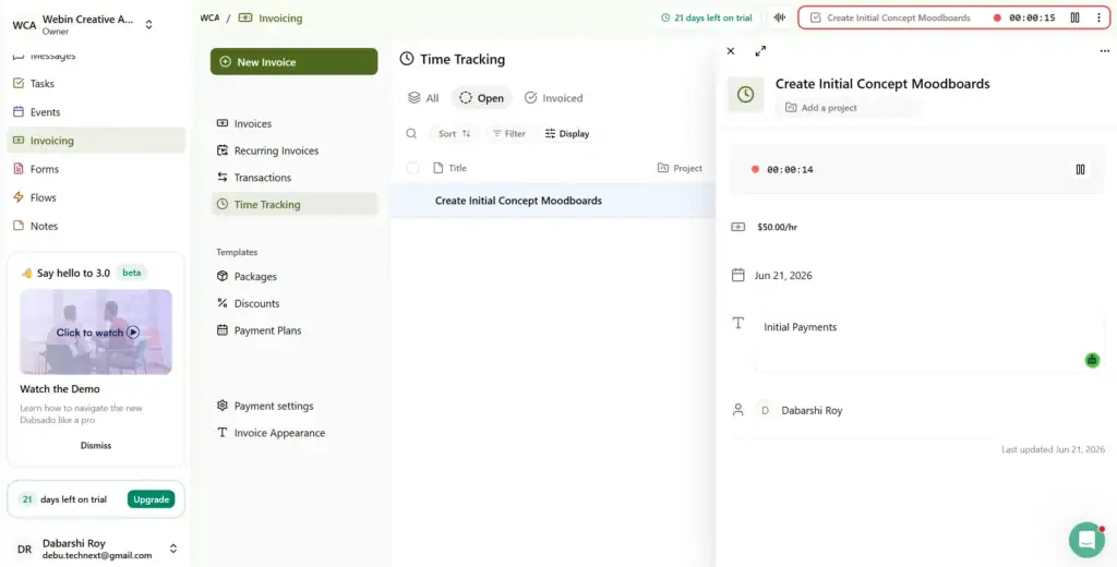 Dubsado Best Time Tracking Software for Freelancers