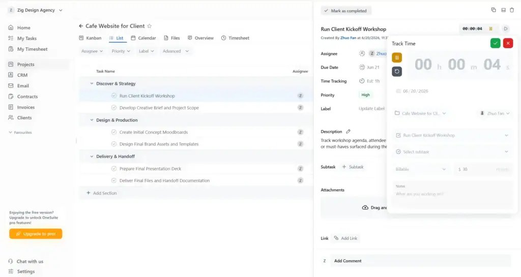 Onesuite Best Time Tracking Software for Freelancers