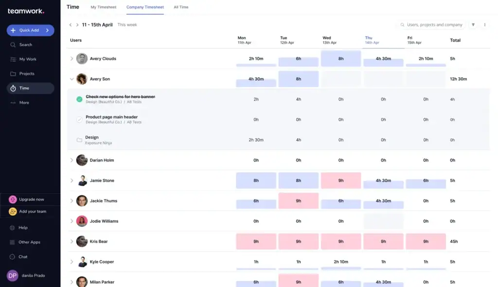 Teamwork Best Time Tracking Software for Freelancers
