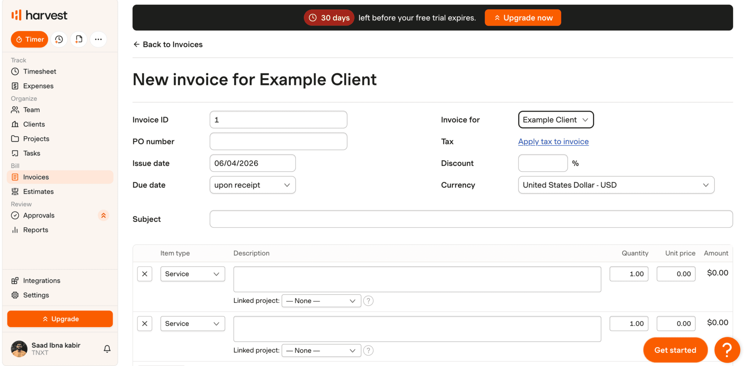 harvest invoice - best invoicing software for freelancers