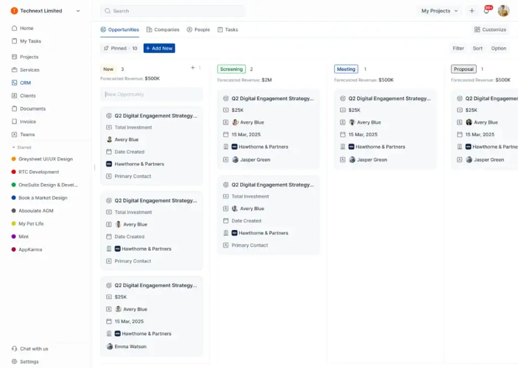 Onesuite's CRM dashborad