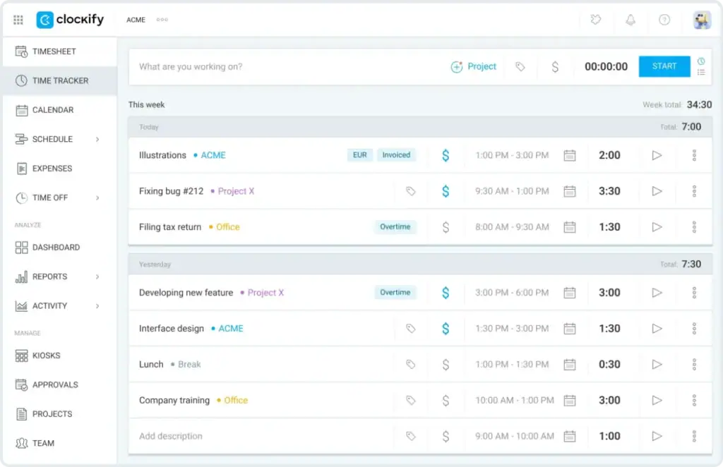 clockify is the Best for Free Time Tracking for Small Teams